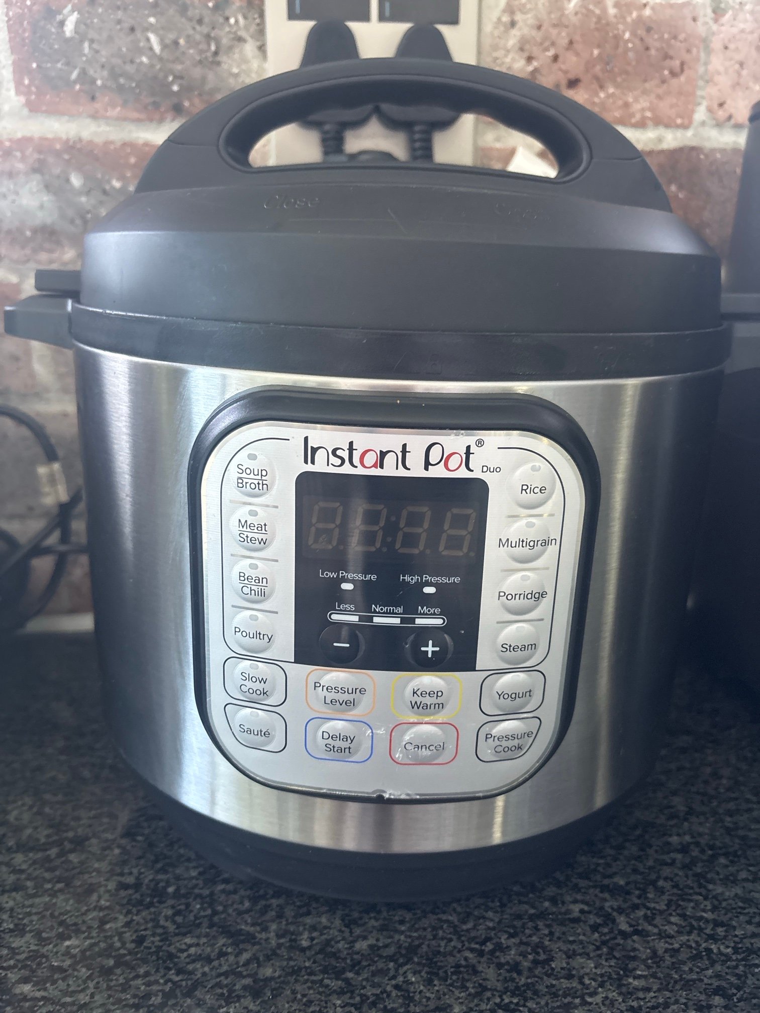 My Instant Pot Duo pressure cooker on the kitchen counter